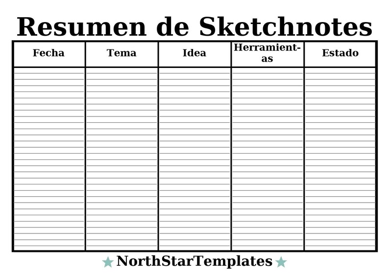 Print Notes Resumen Sketchnotes Overview — Premium Printable & Editable Template DE EN ES ...