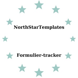 Puede incluir: Fondo blanco con un círculo de estrellas verde azulado claro. El texto "NorthStarTemplates" está centrado sobre "Formulier-tracker" en negro, fuente sans-serif. El diseño es simple y limpio.