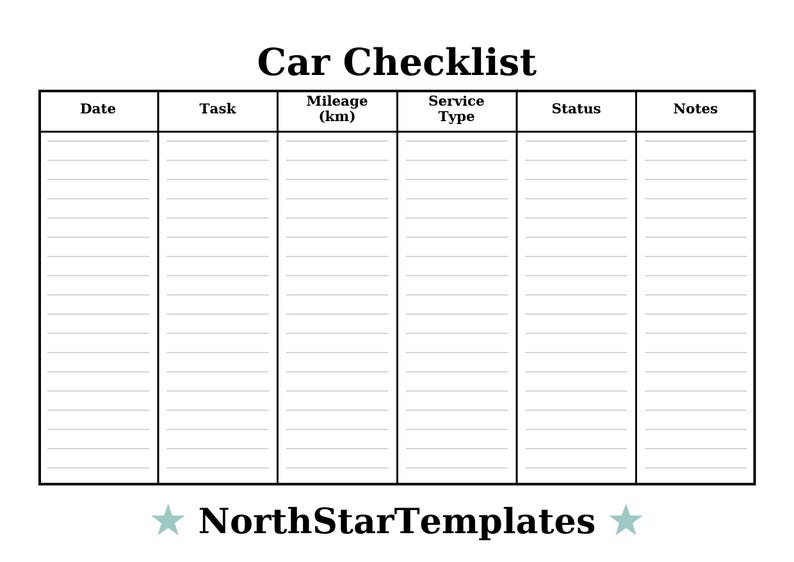 Car Checklist Premium Printable and Editable Template DE EN ES - Etsy