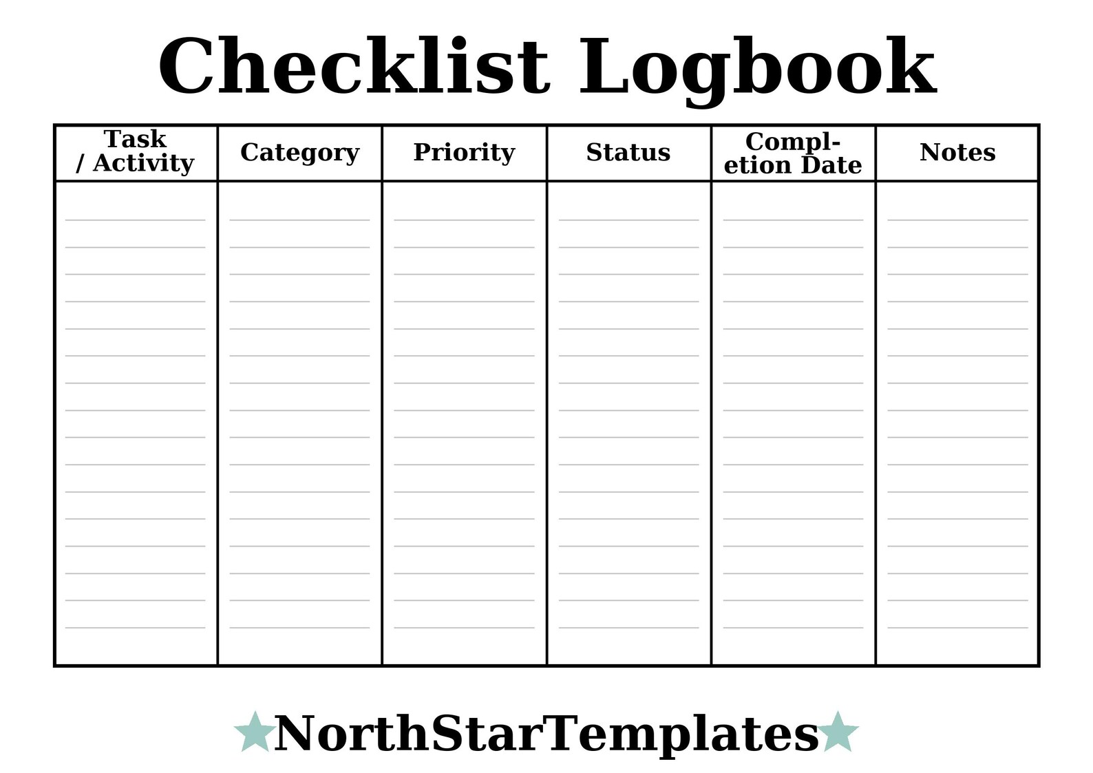 Checklist Logbook | Task & Project Tracker | Editable Excel Template ...