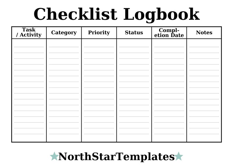 Checklist Logbook | Task & Project Tracker | Editable Excel Template ...