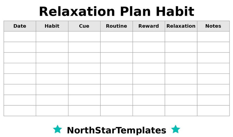 Relax Chart Relaxation Plan Habit Premium Printable and Editable Template DE EN ES ...