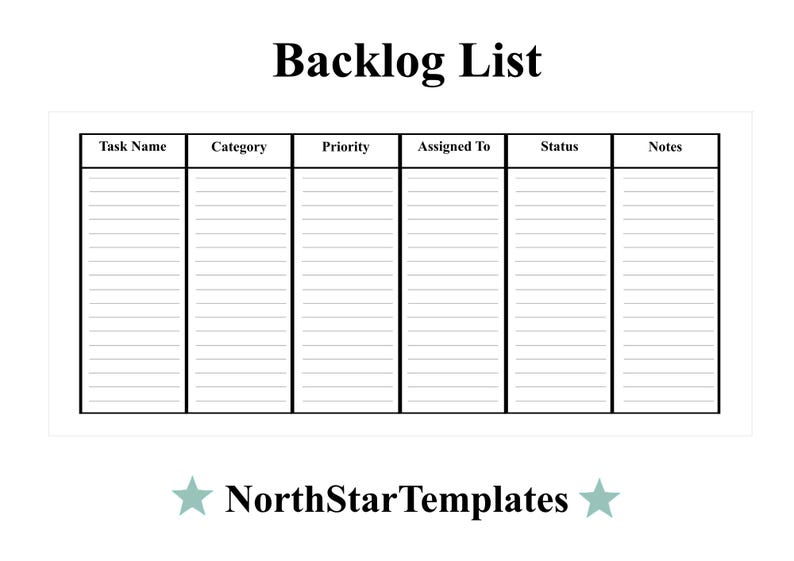 Backlog List Premium Printable and Editable Template DE EN ES - Etsy