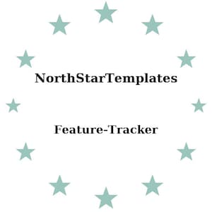 May include: A white background with a ring of pale teal stars. The text "NorthStarTemplates" is above "Feature-Tracker" in a bold, black font.