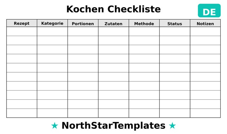 Cooking Checklist Premium Printable and Editable Template DE EN ES - Etsy