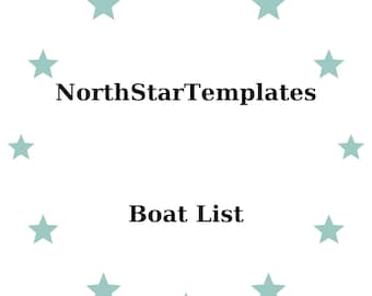 May include: White background with a ring of light teal stars surrounding the text "NorthStarTemplates" above "Boat List" in a bold, black font. The design is simple and clean.
