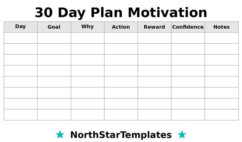 Motivation Planner Layout 30-day Plan - Motivation Premium Printable and Editable Template DE EN ...