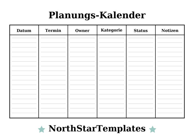 Planning Calendar Premium Printable and Editable Template DE EN ES - Etsy