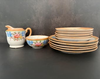 Vintage Japanese Lusterware Tea Set | Hand-Painted Floral Porcelain Toy Dishes