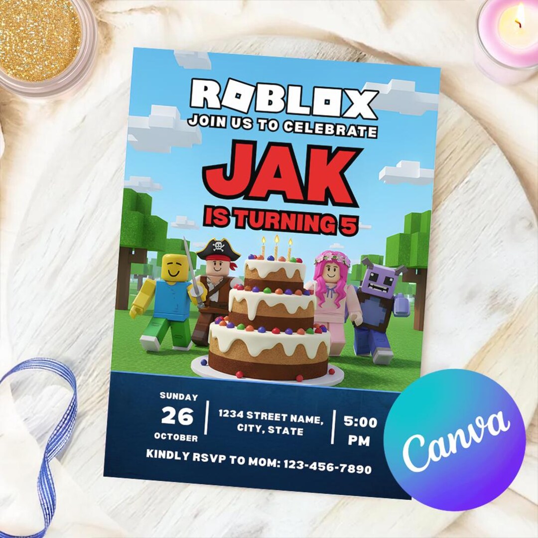 Editable Roblox Birthday Invitation Template | Fun Game-themed Canva ...