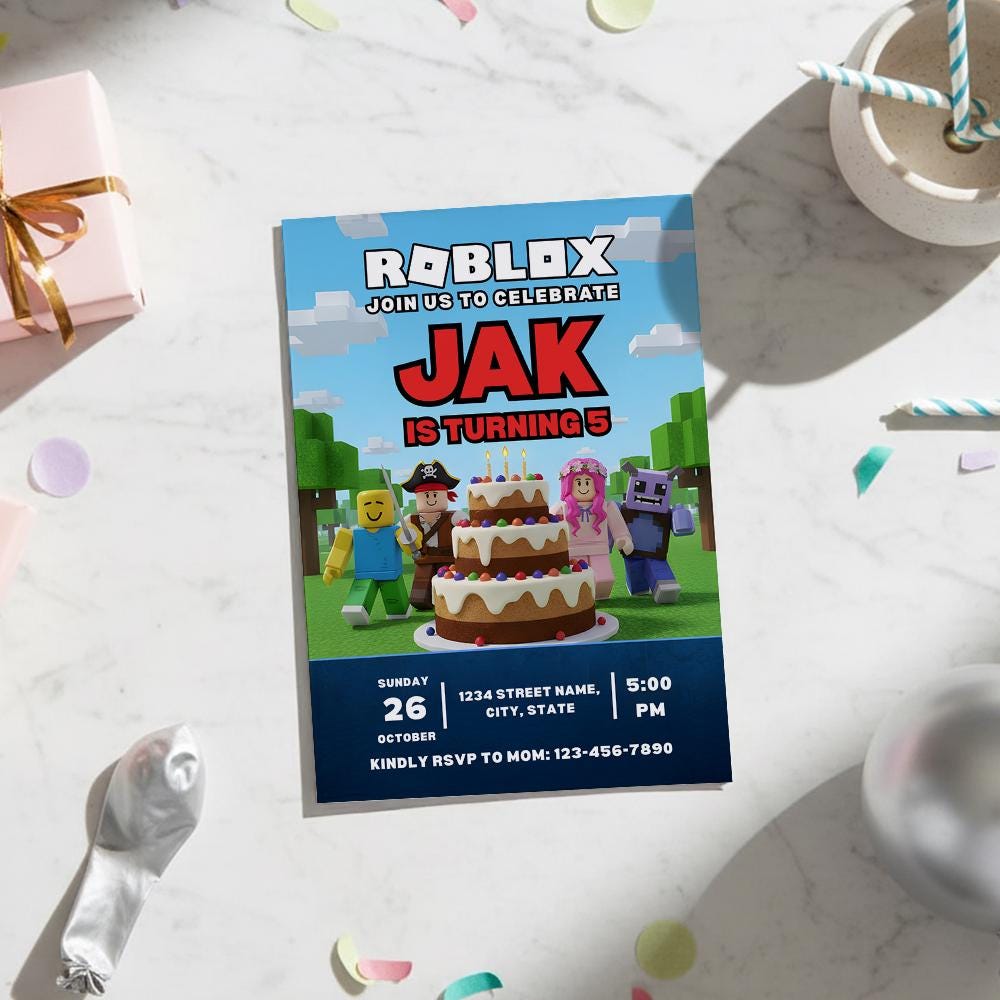 Editable Roblox Birthday Invitation Template | Fun Game-themed Canva ...