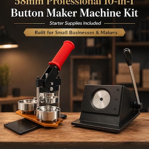 Pro 58mm Magnet Maker Machine Kit | Heavy Duty Round Button Press | 9 Supplies | Fridge Magnet & Photo Gift Business Starter Kit |