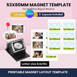 Sjabloon magneetmachine 53 x 80 mm | Afdrukbare snijgids voor fotomagneten | Digitale download | Bewerkbare sjabloon magneetmaker |