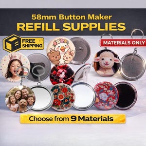 Bulk 1000set materials 58mm Button Supplies | Magnet, Mirror, Pin, Keychain, Opener | Magnet Kit for Small Business & Gift | Market, Wedding