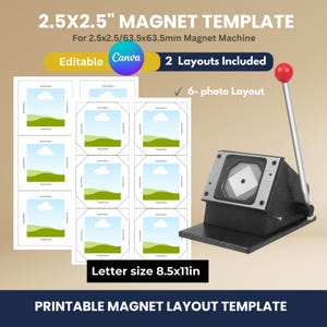 Plantilla de lienzo para imán fotográfico de 2,5 x 2,5 cm / Diseño de imán de 63,5 x 63,5 mm / Plantilla editable tamaño carta para fabricantes de imanes / Tamaño carta