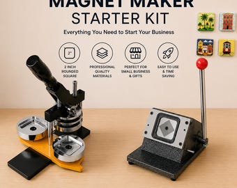 2" x 2" vierkante magneetmakerkit | Knopenpersmachine + mes + 100 of 1000 benodigdheden | Start je eigen magneetbedrijf, afgeronde hoek