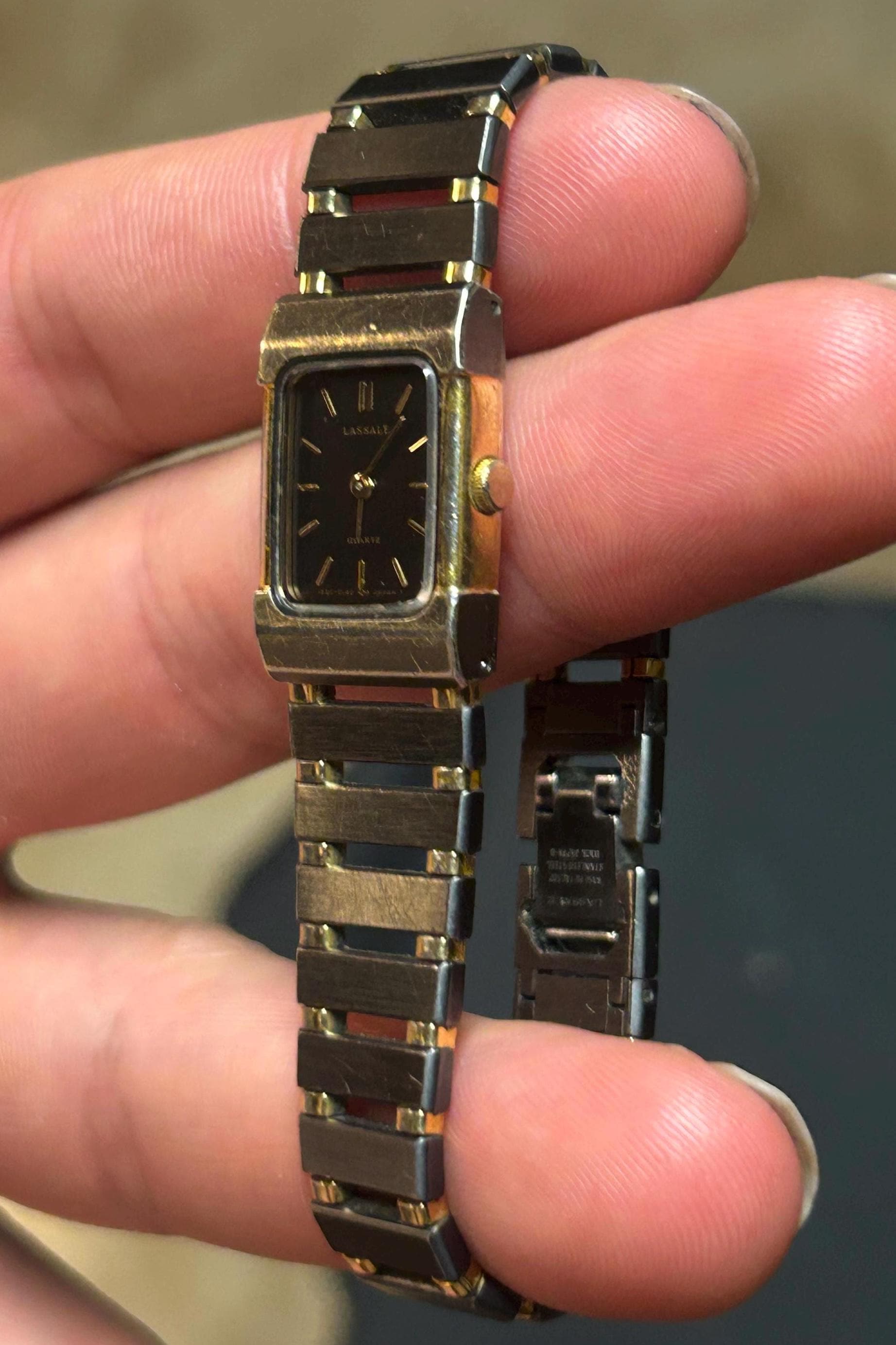 Vintage Seiko Lassale Womens Watch 19mm Black Gold Tone 2320-0309 New Battery 7\