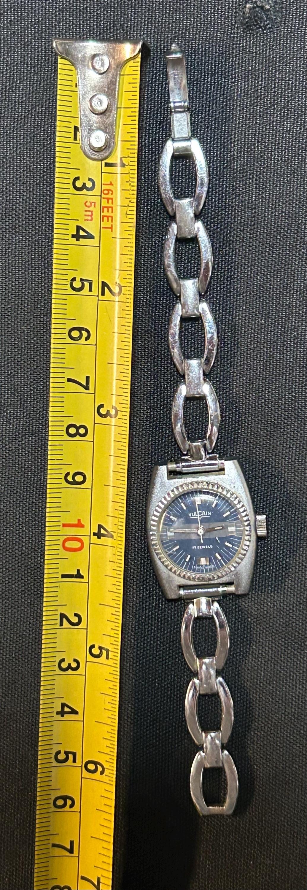 Vintage Vulcain 17 Jewels Ladies Manual Wind Blue Dial Swiss Watch Runs VULCAIN SWISS Gold Skeleton WATCH 17 Jewels LADIES Running  main image 3