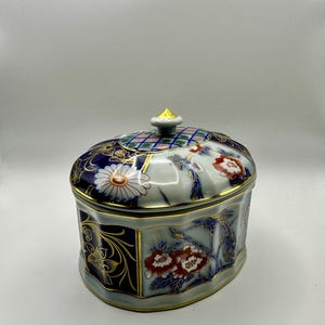 Vintage Alegre Lidded Porcelain Trinket Box, Limoges Style with Peacock Floral Design