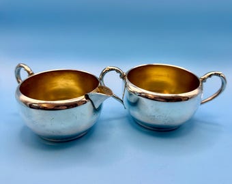 Vintage Viking bord verzilverde roomkan en suikerpot set met verguld interieur