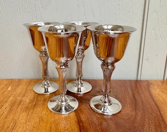 Vintage Silver Plated Goblets - Set of 4, Fluted Stem Design