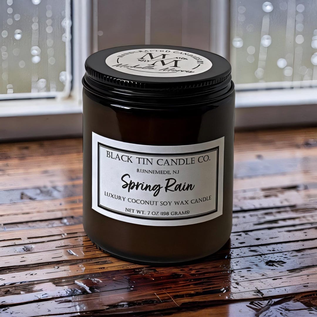 Spring Rain: Handcrafted Coconut Soy Wax Scented Candle, 8 Oz Amber Jar ...