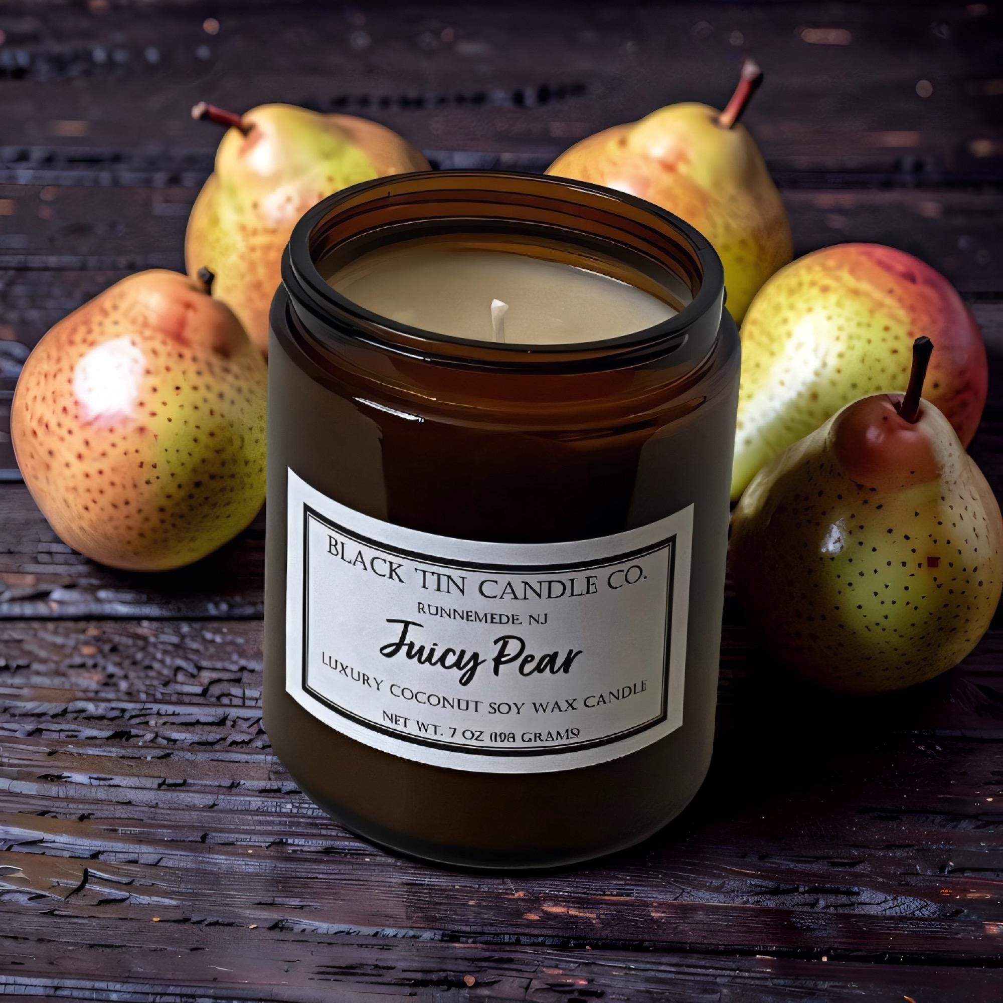 Juicy Pear: Handcrafted Coconut Soy Wax Scented Candle, 8 Oz Amber Jar ...