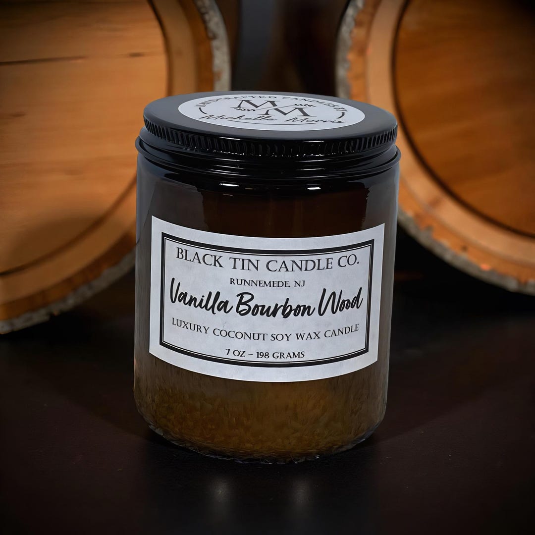 Vanilla Bourbon Wood: 8 Oz Amber Jar Handcrafted Luxury Coconut Soy Wax ...