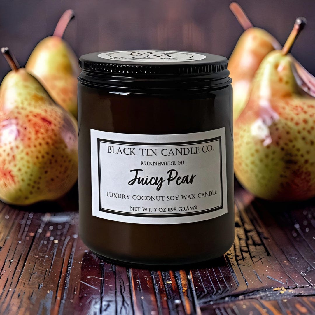 Juicy Pear: Handcrafted Coconut Soy Wax Scented Candle, 8 Oz Amber Jar ...