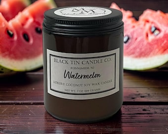 Watermelon Candle | Sweet & Fruity Scent | Coconut Soy Wax | Clean Burning Candle | Amber Glass Jar with Cotton Wick