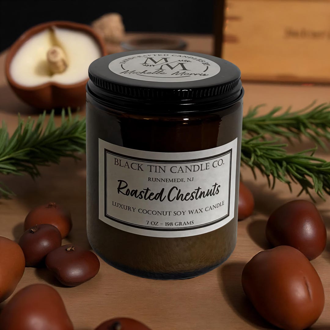 Roasted Chestnuts: 8 Oz Amber Jar Handcrafted Luxury Coconut Soy Wax ...