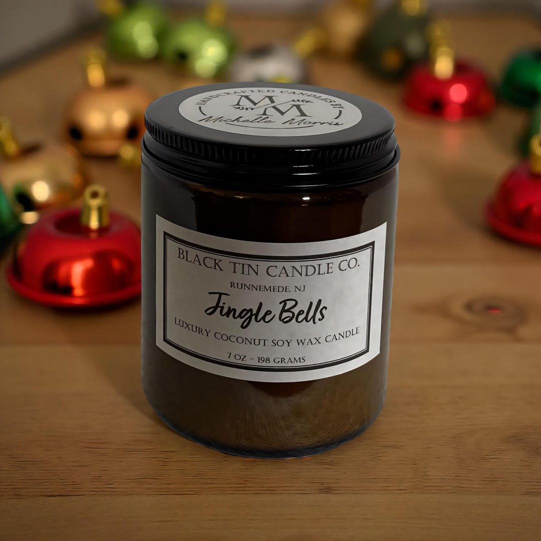 Jingle Bells: 8 Oz Amber Jar Handcrafted Luxury Coconut Soy Wax Scented ...