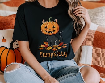 Black Cat Pumpkin Halloween T-Shirt, Cute Spooky Shirt, Spooky Halloween Cat, Cat lover gifts, Unisex Halloween Tee