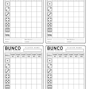 Bunco score sheets x4 - Bunco-Score Cards- Printable PDF