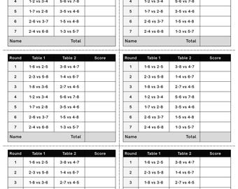 X6 Progressive Bridge Tally Card, 8 Players, 7 Rounds (PDF Download)