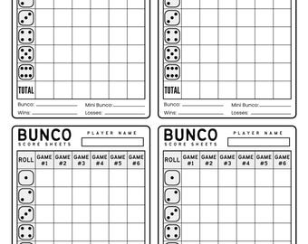 Bunco score sheets x4 - Bunco-Score Cards- Printable PDF