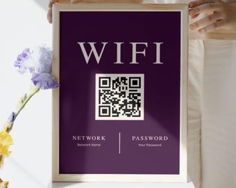 Editable Wifi Password Sign, QR Code, Modern AirBNB Rental Template (Digital Download)