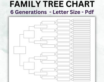 6 Generation Family Tree Chart, Genealogy Pedigree Template (Instant Download PDF)