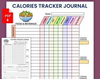 Daily Calorie Tracker, Printable Calories Journal, A5 Size, Instant Download PDF