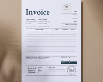 Invoice Template | Fillable PDF & Editable Canva Form for Small Business (US Letter)