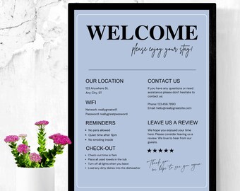 Editable Airbnb Welcome Sign Template, Vacation Rental Guest Information, Guest Arrival Poster, VRBO Digital