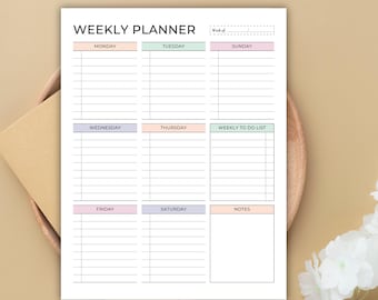 PRINTABLE WEEKLY PLANNER: Undated Schedule Template, To Do List, Goodnotes Insert Lined pdf