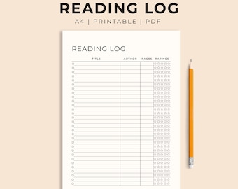 Reading Log Printable, Book Tracker, A4 PDF (Instant Download)
