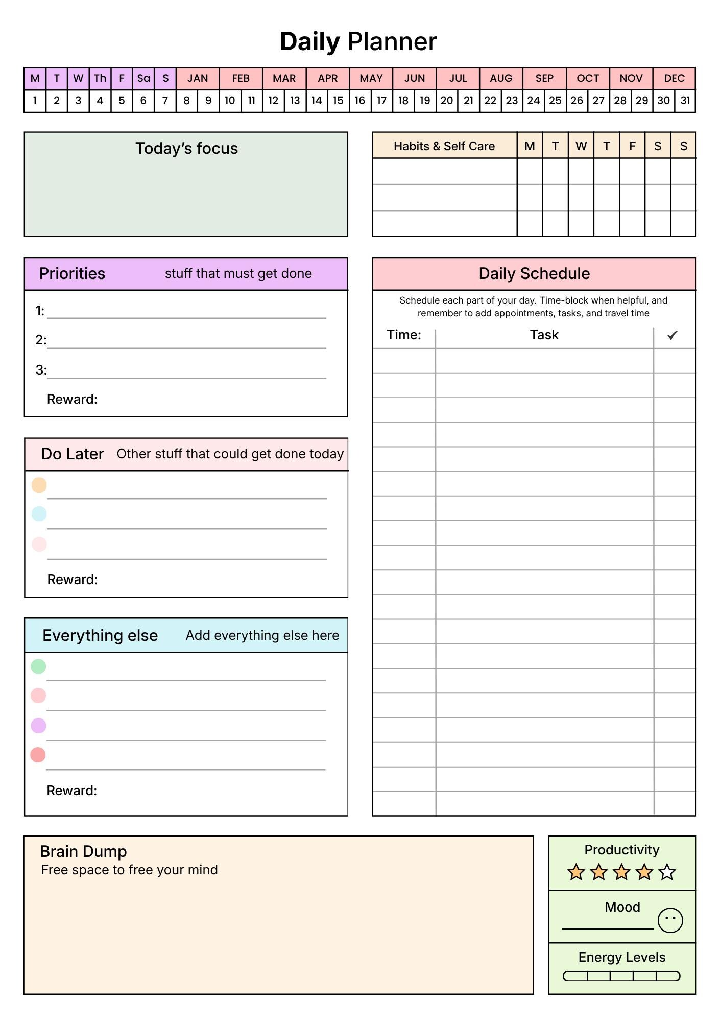 ADHD Daily Planner, Executive Function Organizer, Weekly Monthly (A5 ...