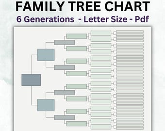 6 Generations Family Tree Chart, Genealogy Pedigree Template (PDF)