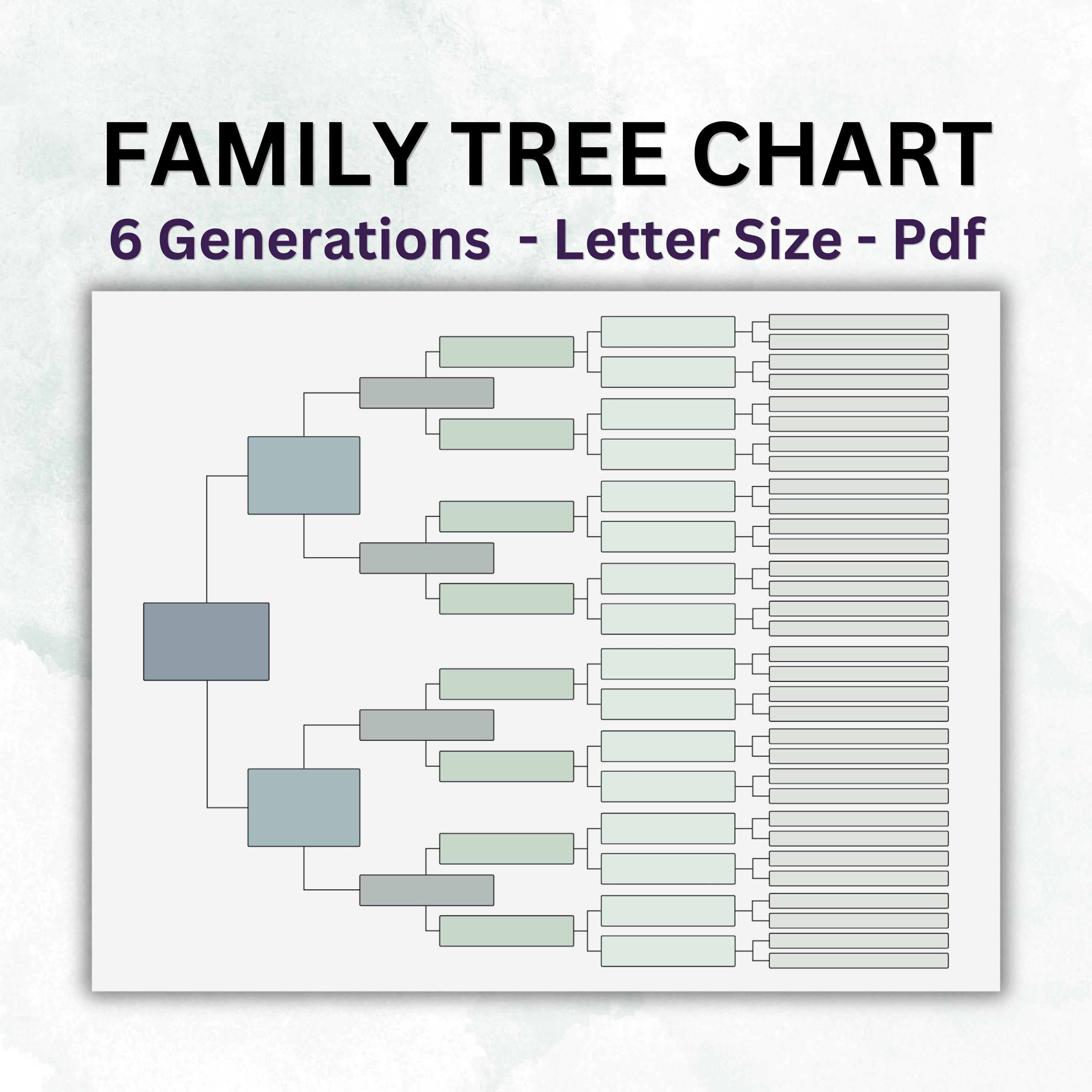 Six Generation Chart.pdf 6 Generations Family Tree Chart, Genealogy Pedigree Template (PDF) - Etsy