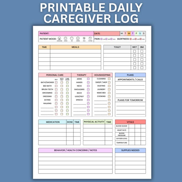 Caregiver Daily Log - Etsy