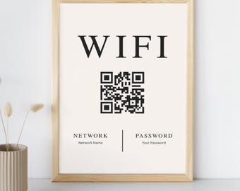 Editable Wifi Password Sign, QR Code, Modern AirBNB Rental Template (Digital Download)