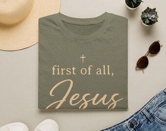 Minimalist Christian Comfort Colors Shirt, First Of All Jesus Thinks I'm A Delight Tee, Funny Faith Quote Shirt, Retro Religious T-Shirt