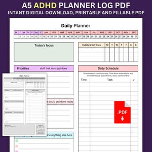 ADHD Daily Planner, Executive Function Organizer, Weekly Monthly (A5 PDF Download)
